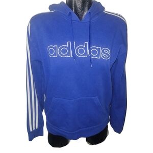 Adidas Men's Royal Blue Pullover Hoodie With Classic White 3 Stripe Sleeves S
